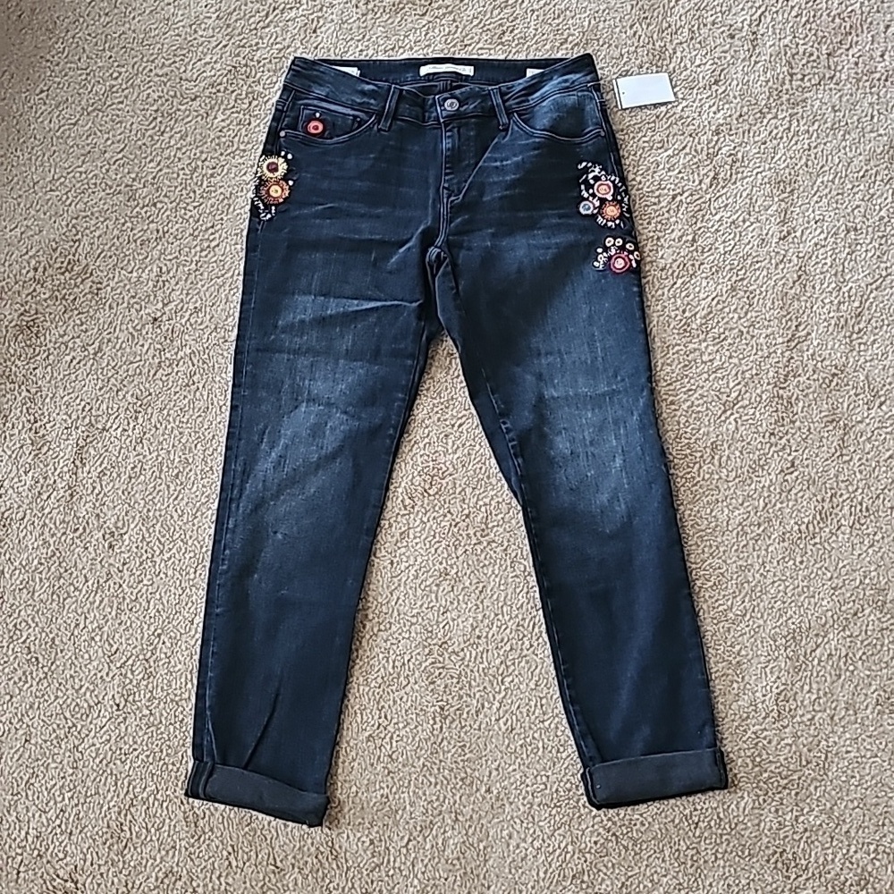 Mavi Ada Mid Rise Embroidered Boyfriend Denim Jeans 27
